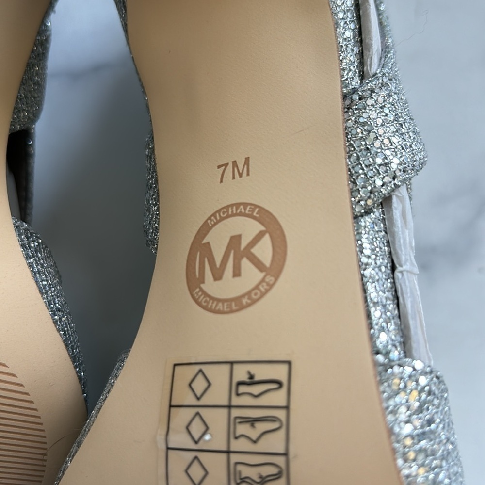 Michael Kors Becky Slingback Silver Glitter Open Toe Pumps Size 7M NWOT - Picture 6 of 10